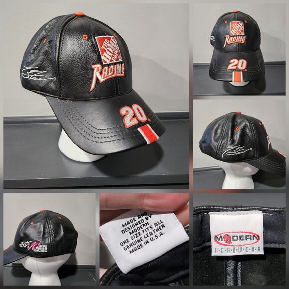 VTG NASCAR Tony Stewart Home Depot Racing Black Genuine Leather Strapback Hat